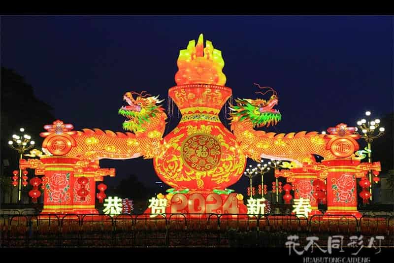 春节主题灯组-主大门灯组-中国龙：打造景区第一印象的流量密码